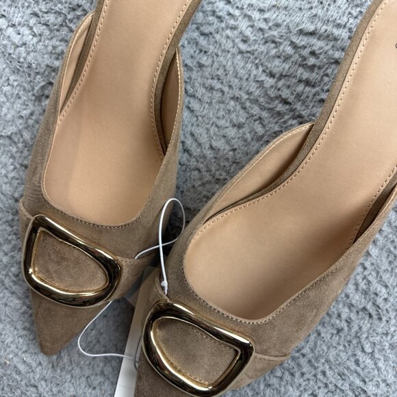 A New Day Brown Mule Kitten Heel Pointed Toe Buckle - Picture 2 of 5